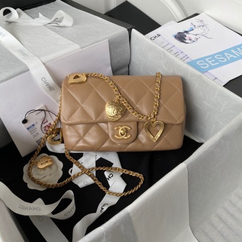 Chanel MINI FLAP BAG Lambskin Gold-Tone Metal AS3457 morelowy