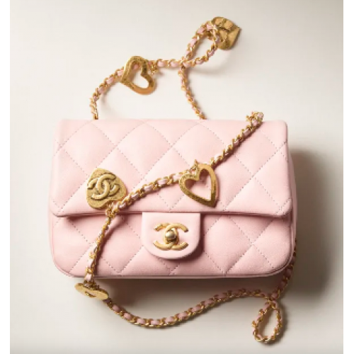 Chanel MINI FLAP BAG Lambskin Gold-Tone Metal AS3457 różowa