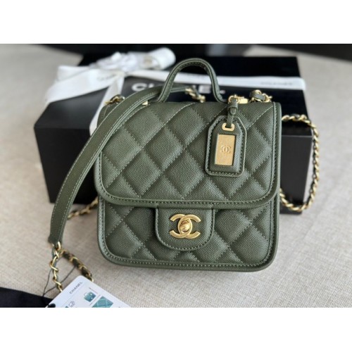 Torebka Chanel MINI FLAP BAG z uchwytem na górze AS3652 czarno-zielona