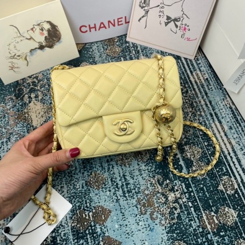 Torebka Chanel MINI Flap Bag Original Sheepskin Leather 1115 jasnożółta