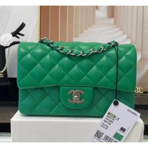 Torebka Chanel MINI Flap Bag, oryginalna skóra owcza, 1116, zielona
