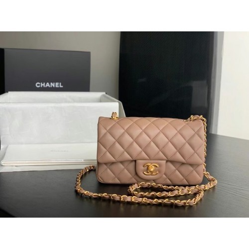 Torebka Chanel MINI Flap Bag, oryginalna skóra owcza, 1116, kolor taupe