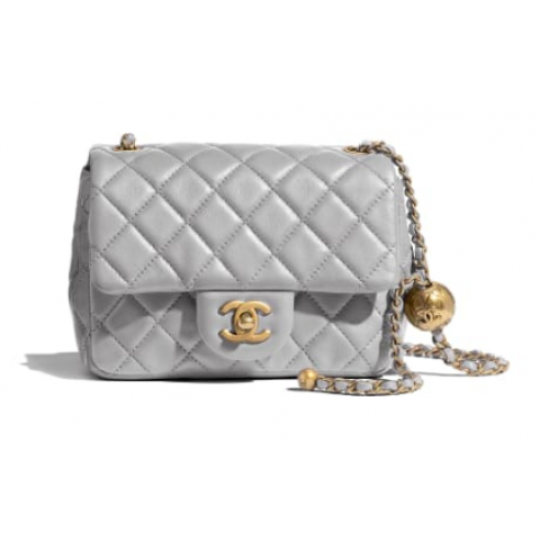 Torebka Chanel MINI Flap Bag Oryginalna skóra owcza AS1786 Jasnoszara