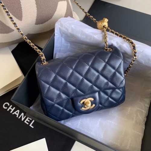 Torebka Chanel MINI Flap Bag Oryginalna skóra owcza AS1786 Granatowa