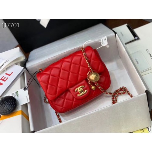 Torebka Chanel MINI Flap Bag Original Sheepskin Leather AS1786 Red