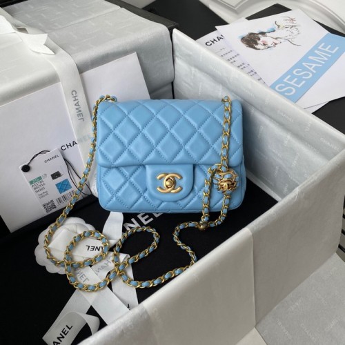 Torebka Chanel MINI Flap Bag Original Sheepskin Leather AS1786 sky blue