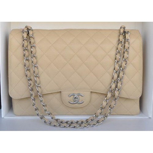 Torebka Chanel Maxi Classic A36098 w kolorze morelowym, wzór Cannage, srebrna