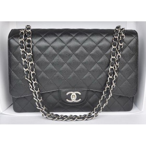 Torebka Chanel Maxi Classic A36098 w kolorze czarnym, wzór Cannage, srebrna