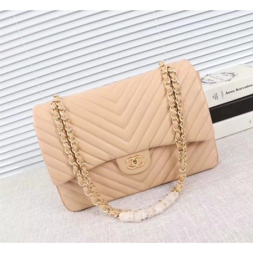 Torebka Chanel Maxi Classic Flap Bag z morelowej skóry owczej w jodełkę A58601 Gold