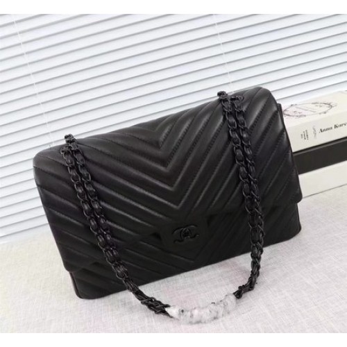 Torebka Chanel Maxi Classic Flap Bag Chevron Sheepskin Leather A58601 Black