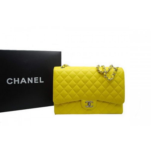 Torebka Chanel Maxi Double Flaps A36098 Lemon Original Caviar Leather Silver