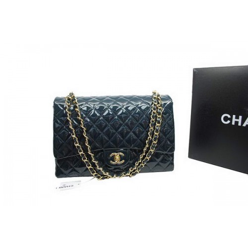 Torebka Chanel Maxi Double Flaps A36098 Royalblue Original Patent Leather Gold