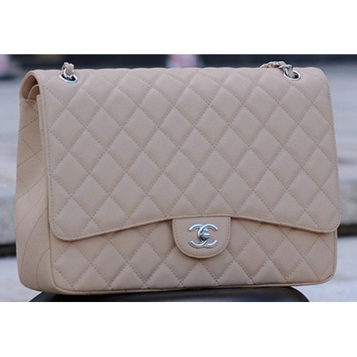 Torebka Chanel Maxi Quilted Classic Flap Bag Apricot Cannage Pattern A58601 Silver