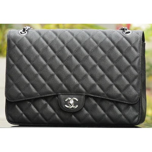Torebka Chanel Maxi Quilted Classic Flap Bag Black Cannage Patterns A58601 Silver