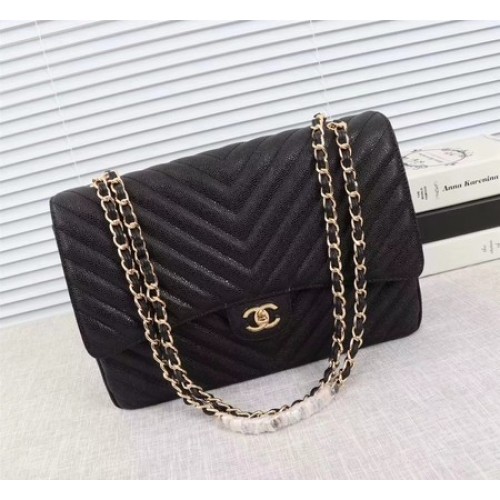 Torebka Chanel Maxi Quilted Classic Flap Bag w kolorze czarnym, wzór Chevron Cannage A58601 Gold