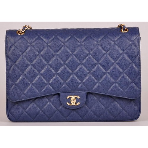 Torebka Chanel Maxi Quilted Classic Flap Bag Blue Cannage Pattern A58601 Gold