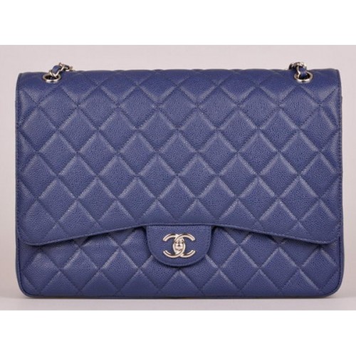 Torebka Chanel Maxi Quilted Classic Flap Bag Blue Cannage Pattern A58601 Silver