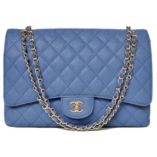 Torebka Chanel Maxi Quilted Classic Flap Bag Blue Cannage Patterns A58601 Gold