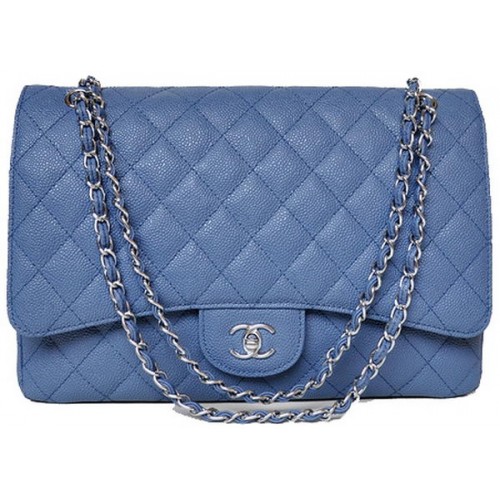 Torebka Chanel Maxi Quilted Classic Flap Bag Blue Cannage Patterns A58601 Silver