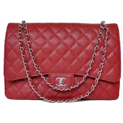 Torebka Chanel Maxi Quilted Classic Flap Bag Burgundy Cannage Patterns A58601 Silver