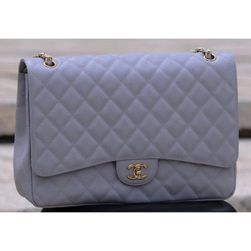 Torebka Chanel Maxi Quilted Classic Flap Bag w kolorze szarym, wzór Cannage A58601, złoty