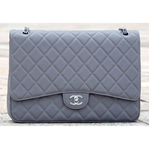 Torebka Chanel Maxi Quilted Classic Flap Bag w kolorze szarym, wzór Cannage, A58601, srebrny