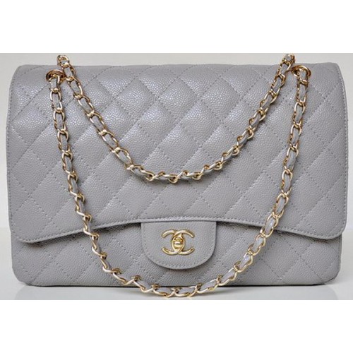 Torebka Chanel Maxi Quilted Classic Flap Bag Grey Cannage Patterns A58601 Gold