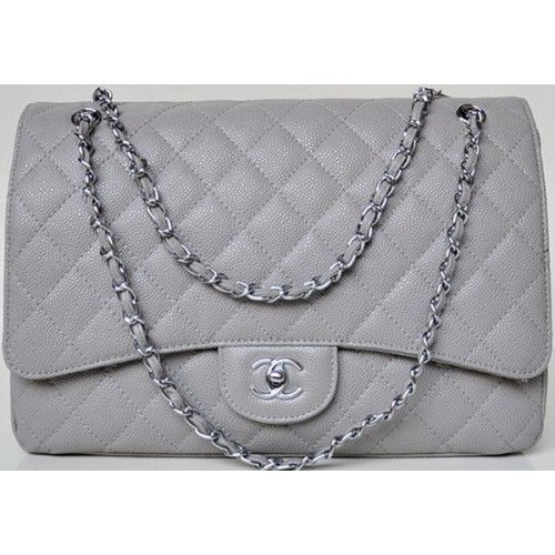 Torebka Chanel Maxi Quilted Classic Flap Bag Grey Cannage Patterns A58601 Silver