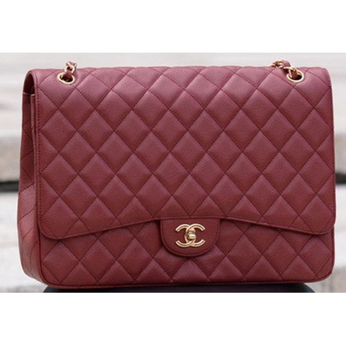 Torebka Chanel Maxi Quilted Classic Flap Bag w kolorze bordowym, wzór Cannage A58601, złota