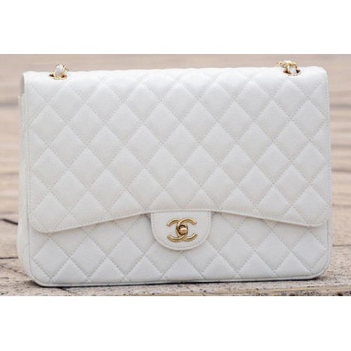 Torebka Chanel Maxi Quilted Classic Flap Bag White Cannage Pattern A58601 Gold