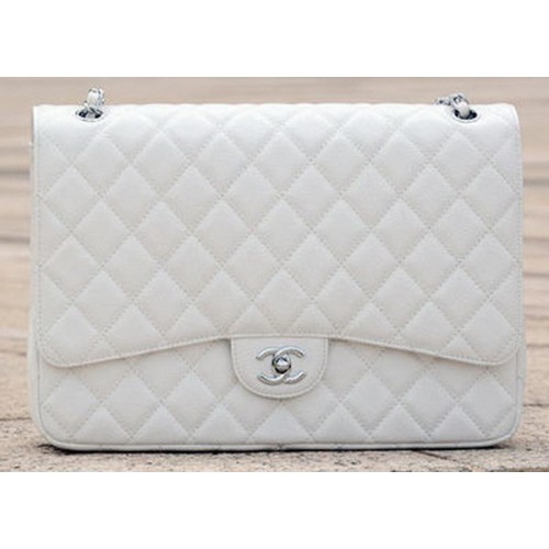 Torebka Chanel Maxi Quilted Classic Flap Bag White Cannage Pattern A58601 Silver
