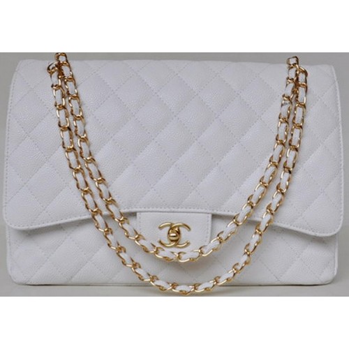 Torebka Chanel Maxi Quilted Classic Flap Bag White Cannage Patterns A58601 Gold