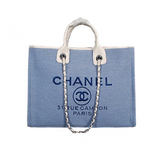 Torba na zakupy Chanel Medium Canvas A67012 jasnoniebieska