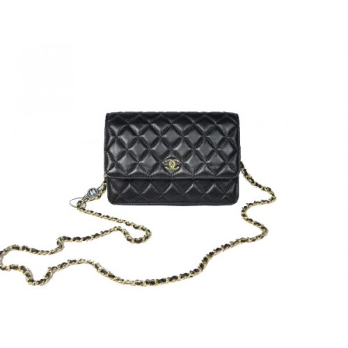 Tania torebka Chanel Mini Flap Bag A33814 Czarna skóra jagnięca Złota