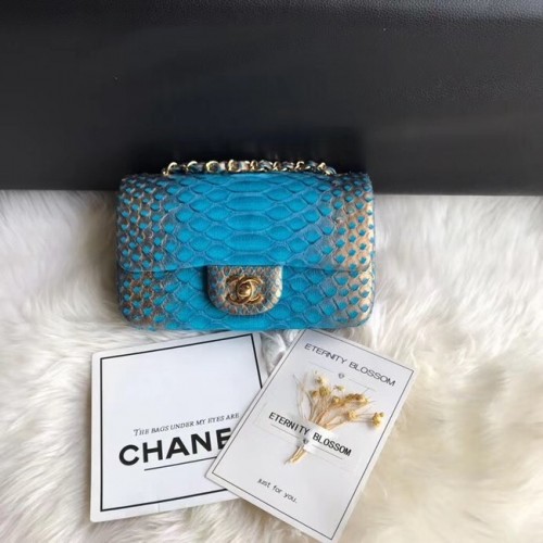 Torebka Chanel Mini Flap Bag Python Gold-Tone Metal A69900 niebiesko-złota