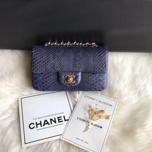 Torebka Chanel Mini Flap Bag Python Gold-Tone Metal A69900 ciemnoniebieska