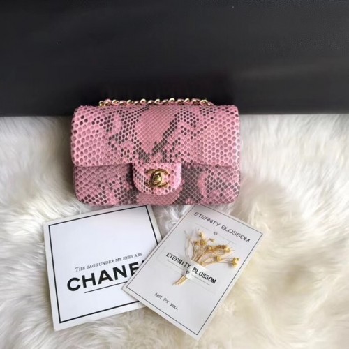 Torebka Chanel Mini Flap Bag Python Gold-Tone Metal A69900 różowa