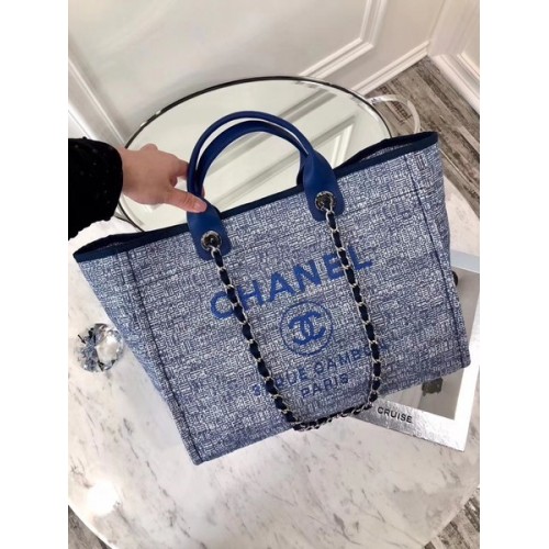 Torba na zakupy Chanel Original Canvas Leather Tote 92298 w kolorze niebieskim