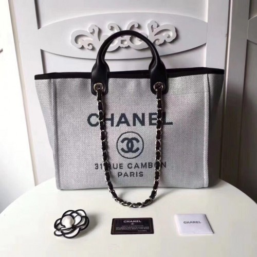 Torba na zakupy Chanel Original Canvas Leather Tote 92298 w kolorze szarym