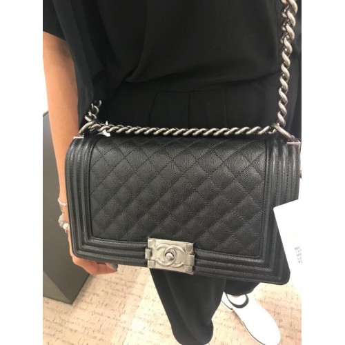 Torebka Chanel Original Caviar Leather Boy Flap Shoulder Bag Black A67086 Silver