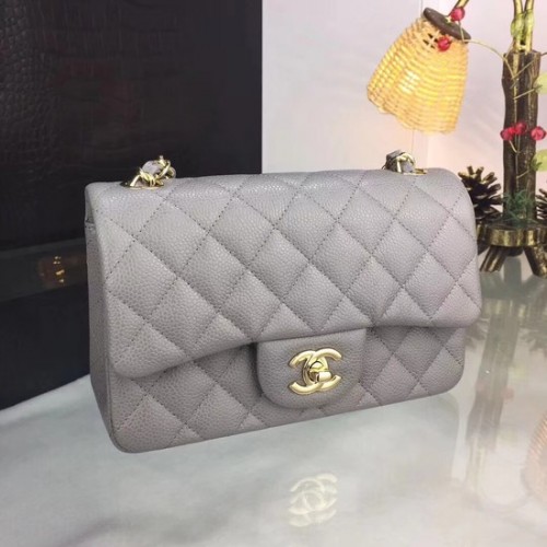 Torebka Chanel Original Caviar Leather Flap crossbody bag CF1116 w kolorze srebrno-szarym z łańcuszkiem w kolorze złotym