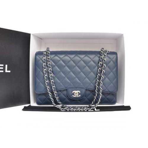 Torebka Chanel Original Caviar Leather Jumbo Flap Bag A47600 Blue