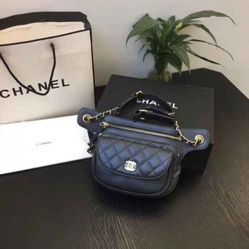 Torebka Chanel Original Leather Belt Bag Black SA0814 Gold