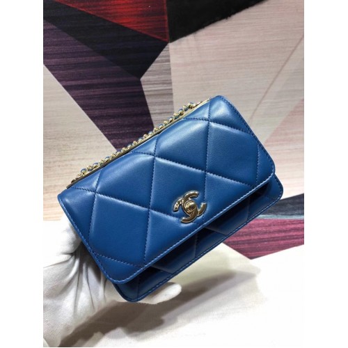 Torebka Chanel Original Leather Shoulder Bag Blue A80982 Gold