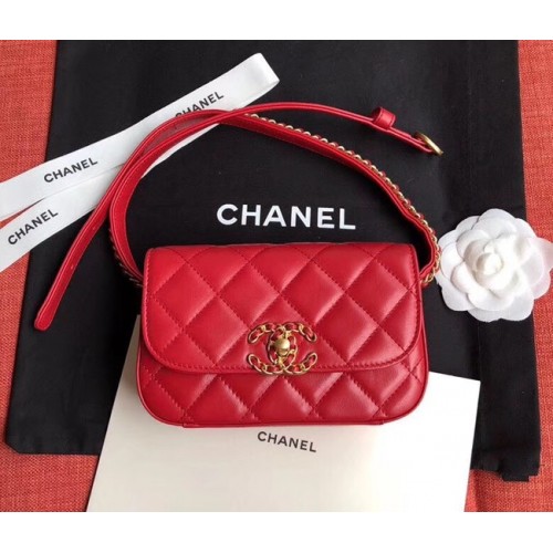 Torebka Chanel Original Sheepskin Leather Belt Bag Red 33866 Gold