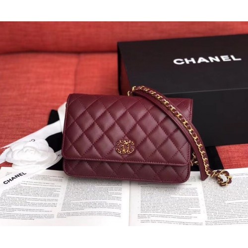 Torebka Chanel Original Sheepskin Leather Belt Bag Wine 33866 Gold