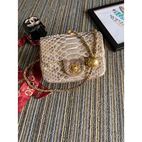 Torebka Chanel Original Small Snake Skin z klapką AS1115 morelowa
