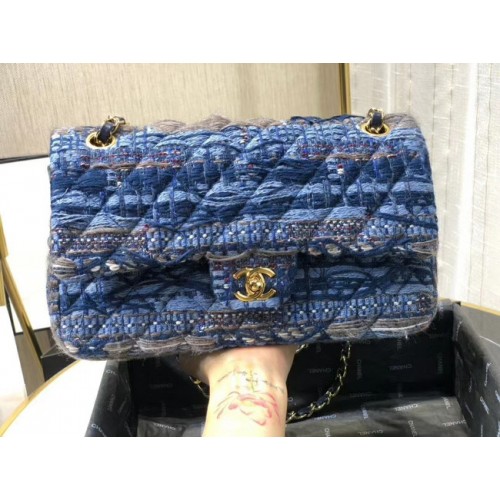 Torebka Chanel Original z klapką Twill soft A01112 niebieska