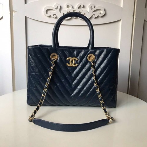 Duża torba na zakupy Chanel Original A57974 ciemnoniebieska