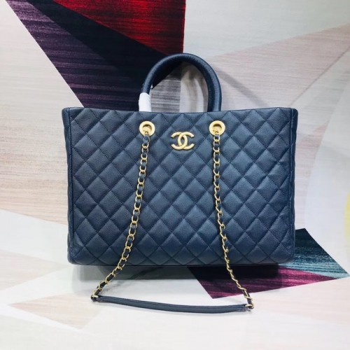 Duża torba na zakupy Chanel Original Grained Calfskin A93525 niebieska